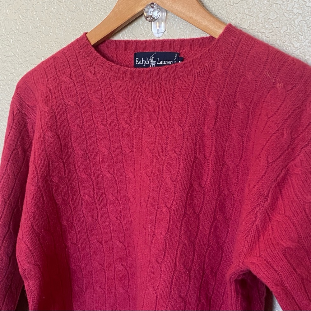 Ralph Lauren Women's Cable Knit Crewneck Sweater - Red - Picture 2 of 5